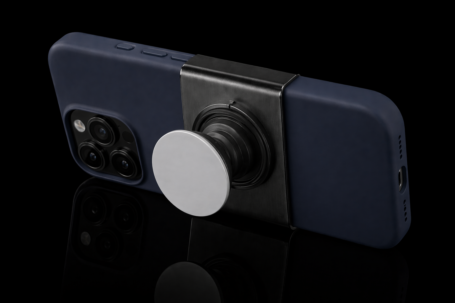 SolidSlide shown from the side as a phone stand with PopSocket grip extended